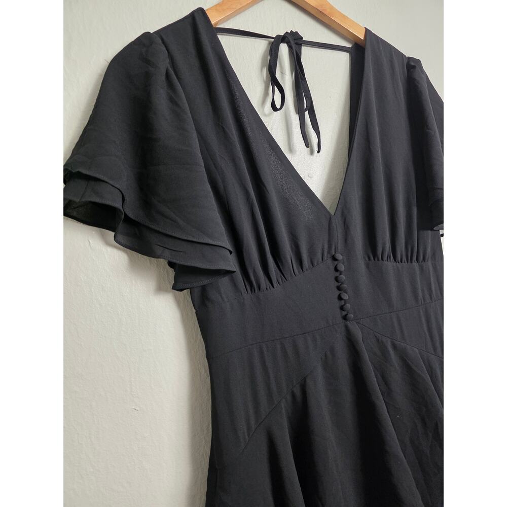 Lulus Midnight Mood Black Tiered Open Back Slit Chiffon A Line Maxi Dress Medium - Picture 8 of 12